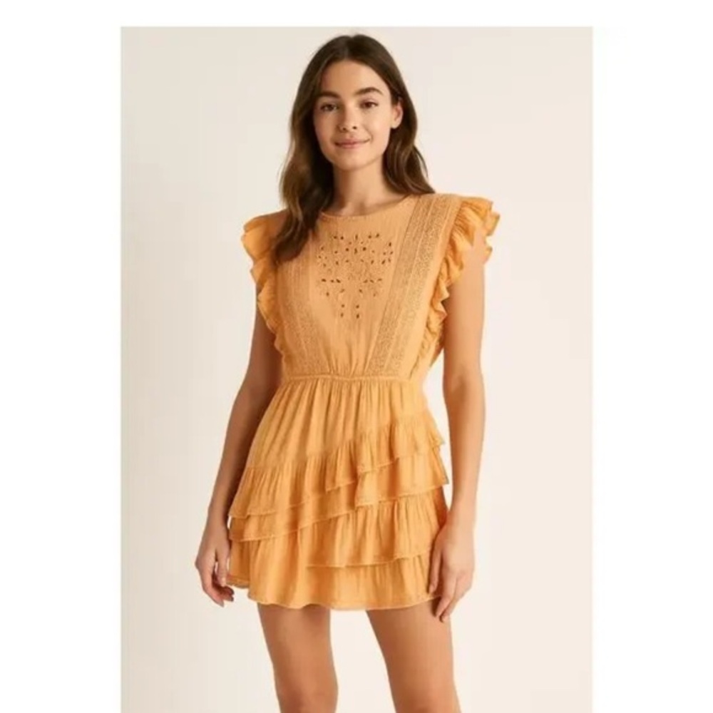 Aritzia Sunday Best Harriet Ruffled Peach Apricot Orange Mini Dress Size 6 NWT